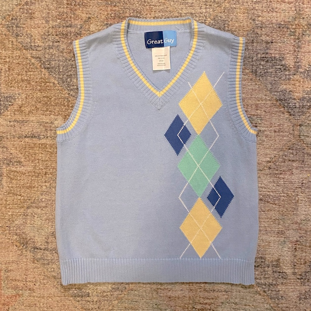 Great Guy 100% Cotton Toddler Boys Light Blue and Yellow Sweater Vest